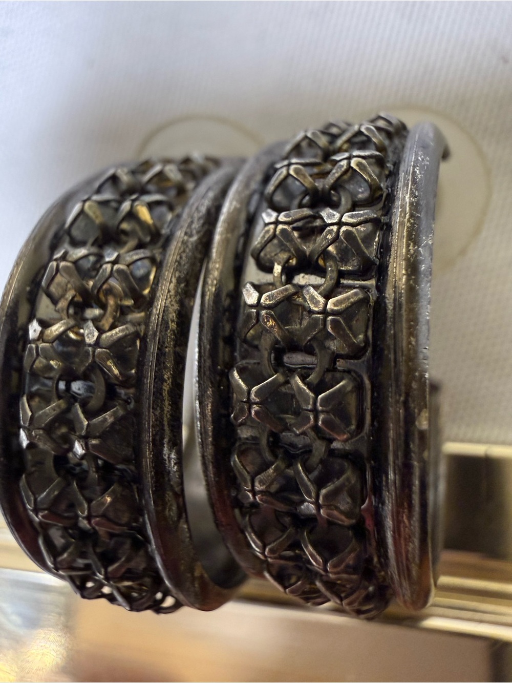 Vintage Antiqued Silver Brutalist Style Hoop Earrings 1980s 1990s
